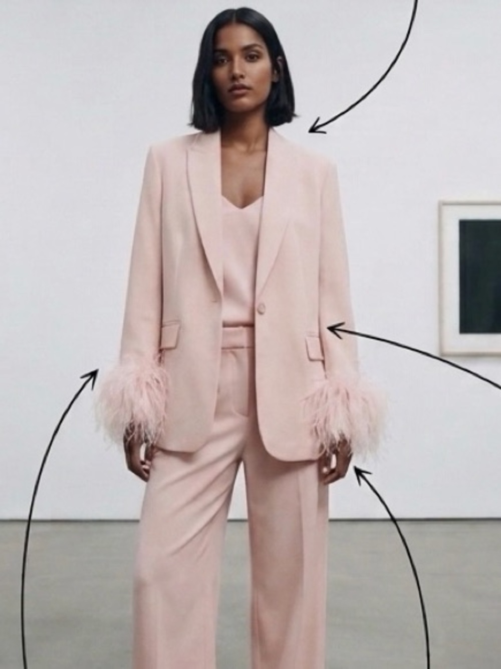 Zara LIMITED EDITION Blush Pink Feather-Cuff Blazer